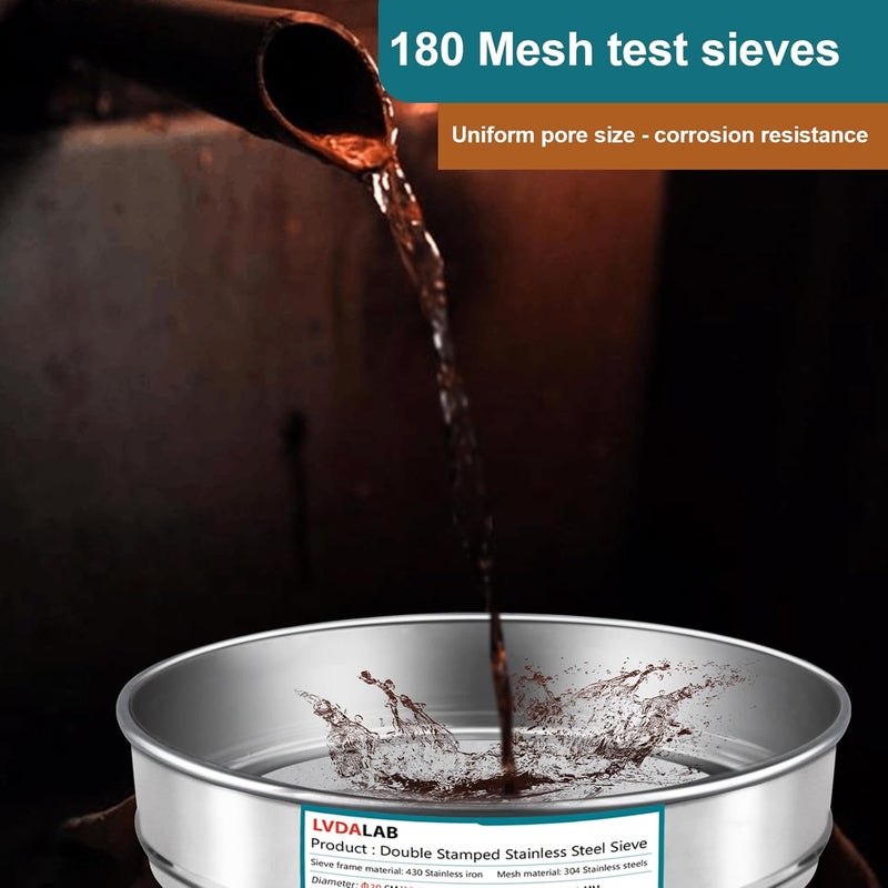 LVDALAB 304 Stainless Steel Lab Sieve Screen Mesh, 180 Mesh (0.09mm) Aperture Test Sieve, 12Inch(30cm) Diameter Economy Standard Analysis Sample Test Sieves for Industrial Laboratory Homes - Image 4